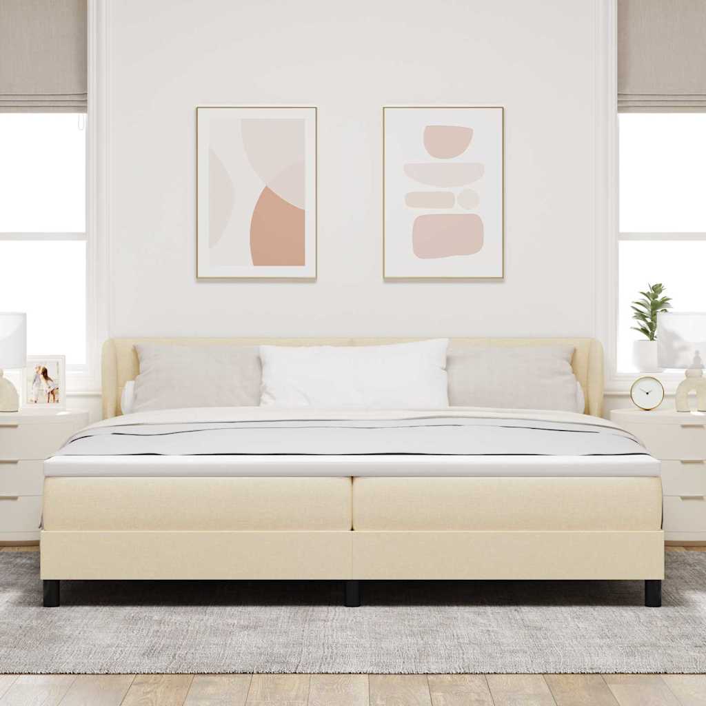 Postel S Boxspringem S Čelo Krémová 200 X 200 Cm Textil