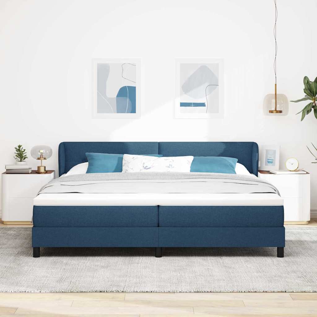 Postel S Boxspringem S Čelo Modrá 200 X 200 Cm Textil