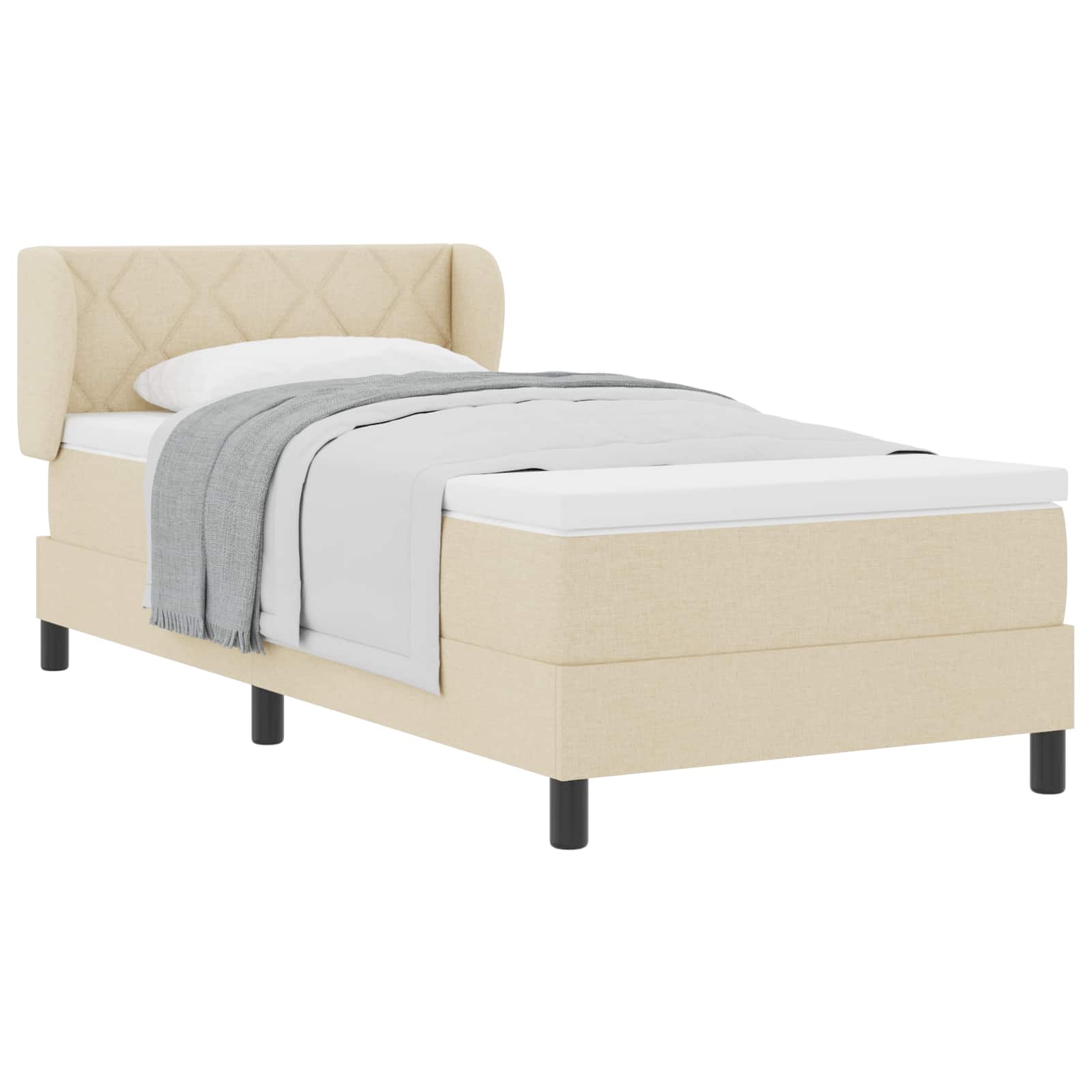 Postel S Boxspringem S Čelo Krémová 100 X 200 Cm Textil