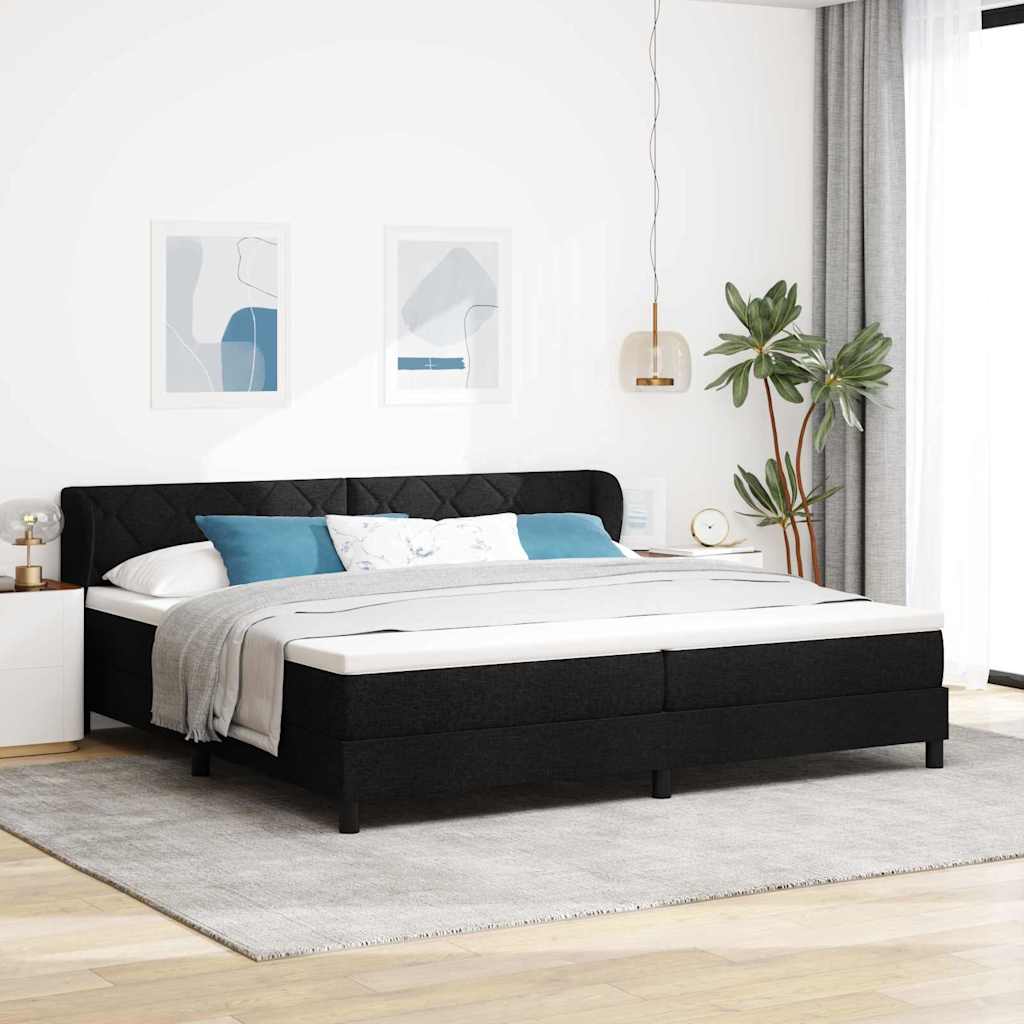 Postel S Boxspringem S Čelo Černá 200 X 200 Cm Textil
