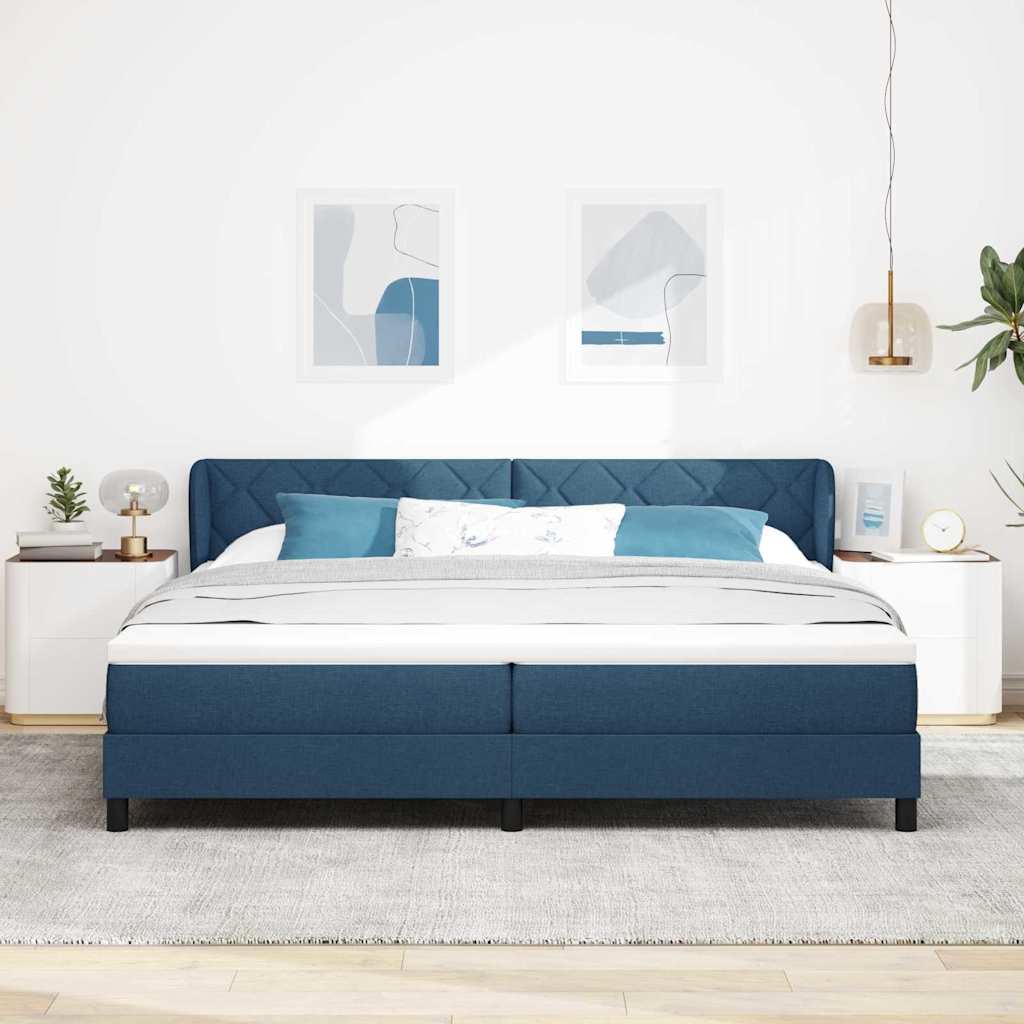 Postel S Boxspringem S Čelo Modrá 200 X 200 Cm Textil