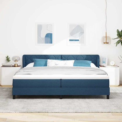Postel S Boxspringem S Čelo Modrá 200 X 200 Cm Textil