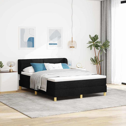 Postel S Boxspringem S Matrací S Čelo Černá 140 X 190 Cm Textil