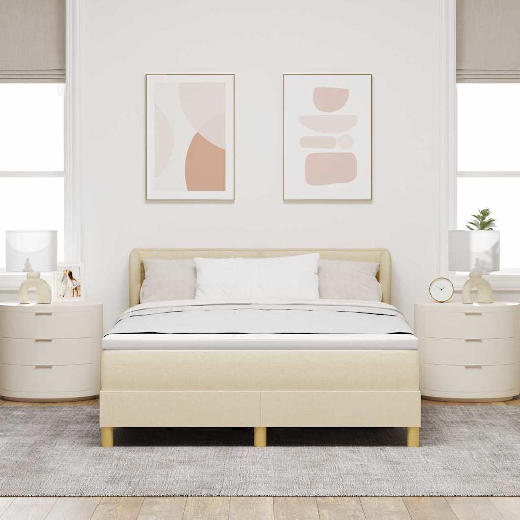 Postel S Boxspringem S Matrací Krémová 140 X 200 Cm Textil