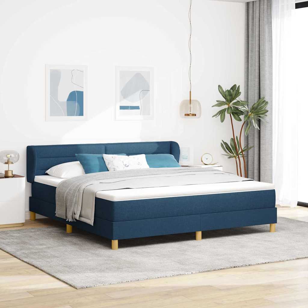 Postel S Boxspringem S Matrací S Čelo Modrá 180 X 200 Cm Textil