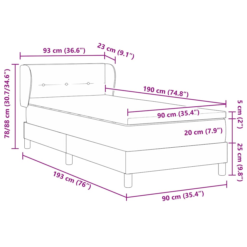 Postel S Boxspringem S Čelo Světle Šedá 90 X 190 Cm Textil