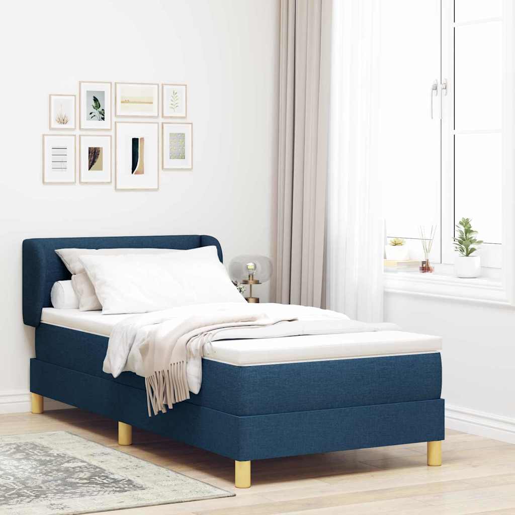 Postel S Boxspringem S Čelo Modrá 90 X 190 Cm Textil