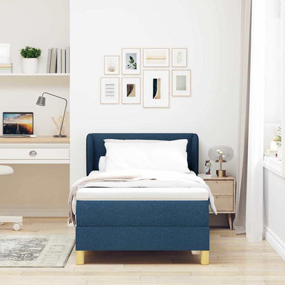 Postel S Boxspringem S Čelo Modrá 90 X 190 Cm Textil