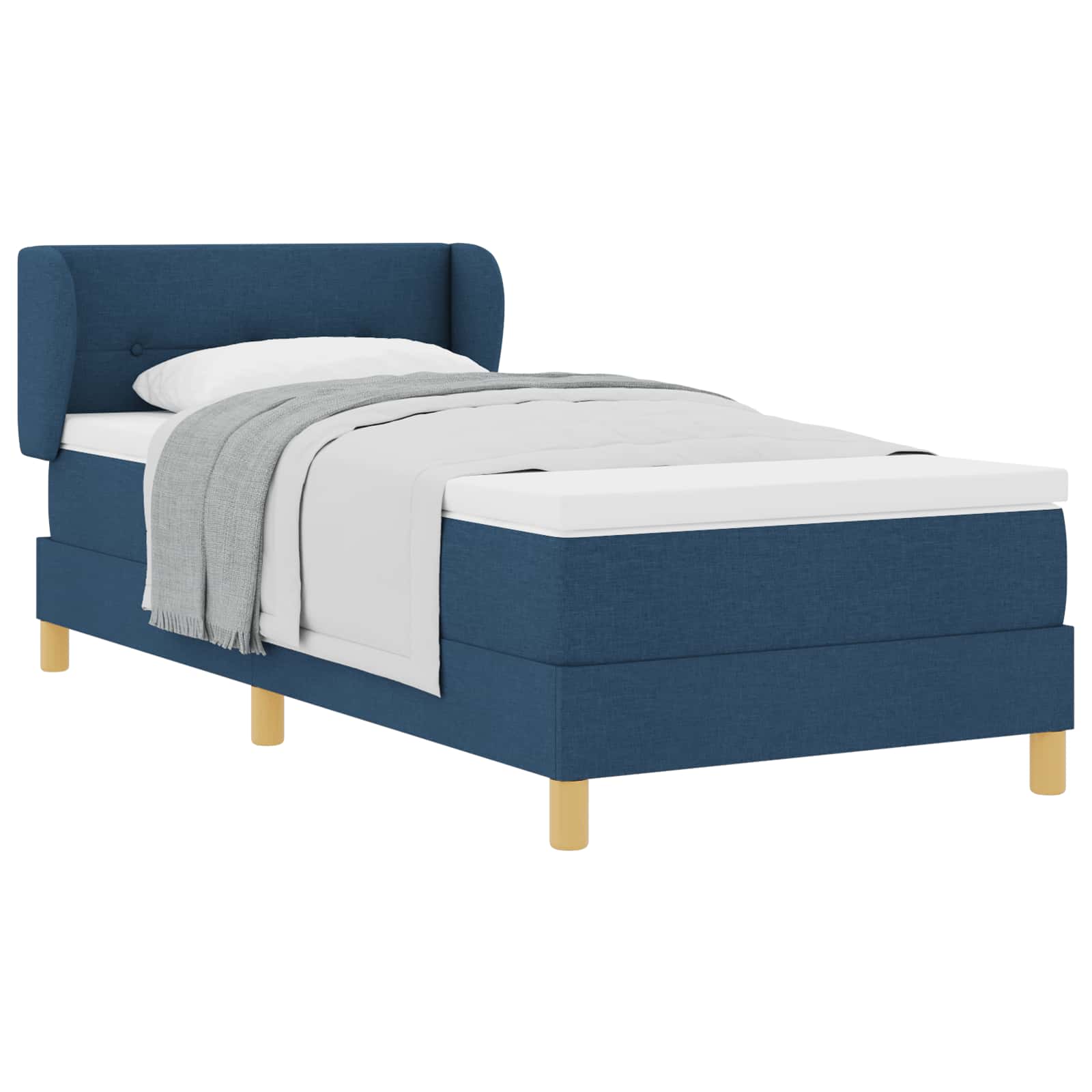 Postel S Boxspringem S Čelo Modrá 90 X 190 Cm Textil
