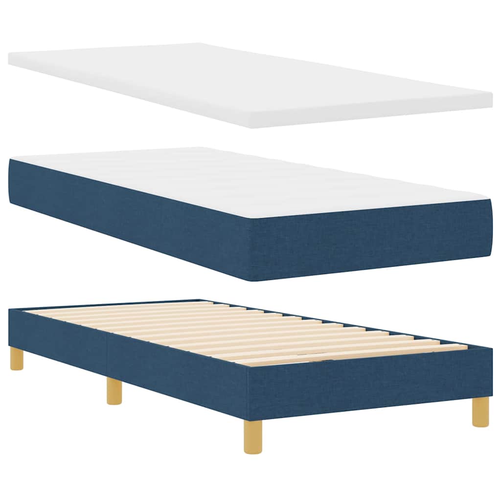 Postel S Boxspringem S Čelo Modrá 90 X 190 Cm Textil