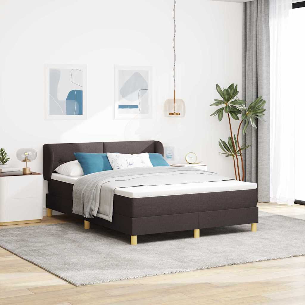 Postel S Boxspringem S Čelo Tmavě Hnědá 140 X 190 Cm Textil