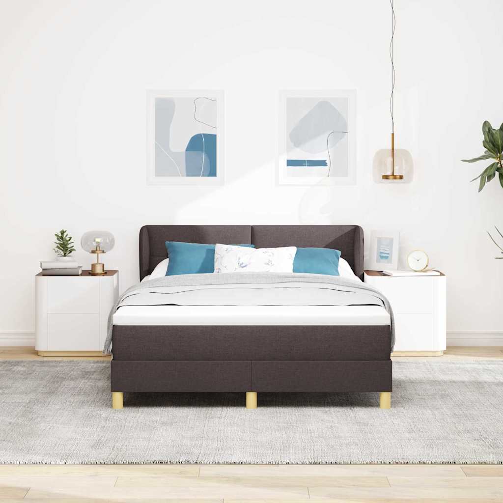 Postel S Boxspringem S Čelo Tmavě Hnědá 140 X 190 Cm Textil
