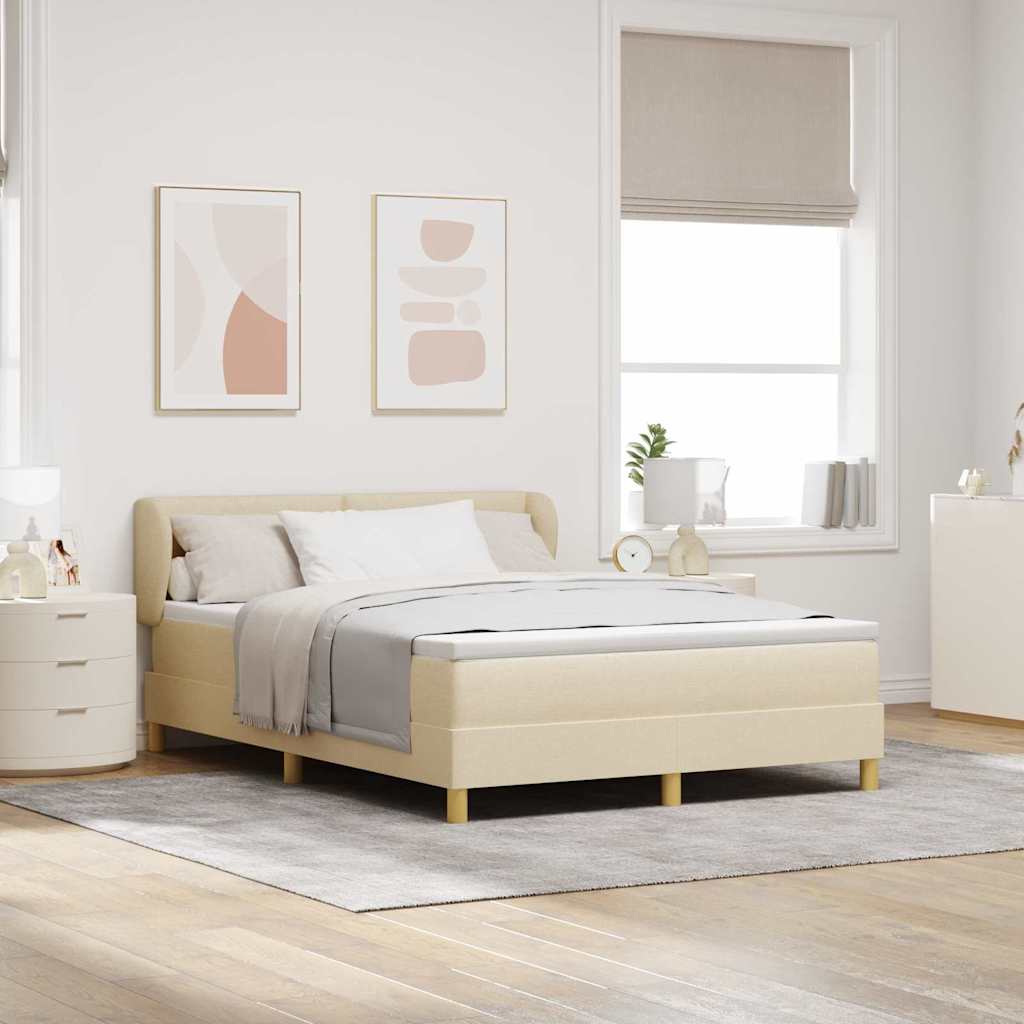 Postel S Boxspringem S Čelo Krémová 140 X 190 Cm Textil