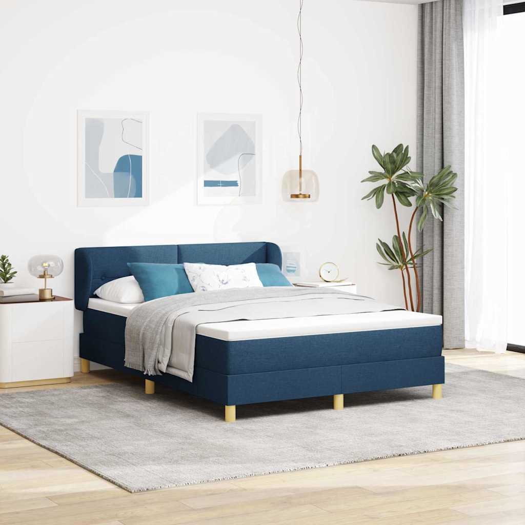Postel S Boxspringem S Čelo Modrá 160 X 200 Cm Textil