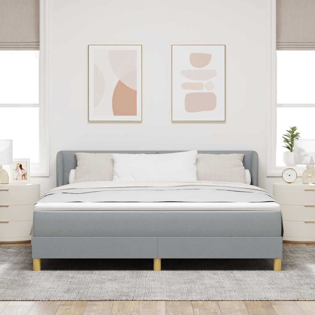 Postel S Boxspringem S Čelo Světle Šedá 180 X 200 Cm Textil