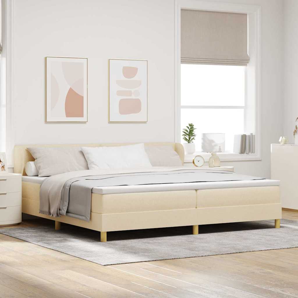 Postel S Boxspringem S Čelo Krémová 200 X 200 Cm Textil