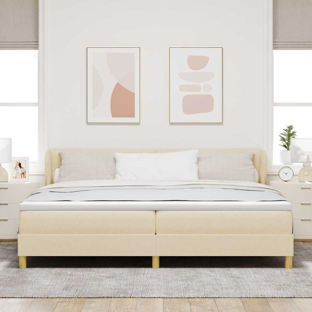Postel S Boxspringem S Čelo Krémová 200 X 200 Cm Textil