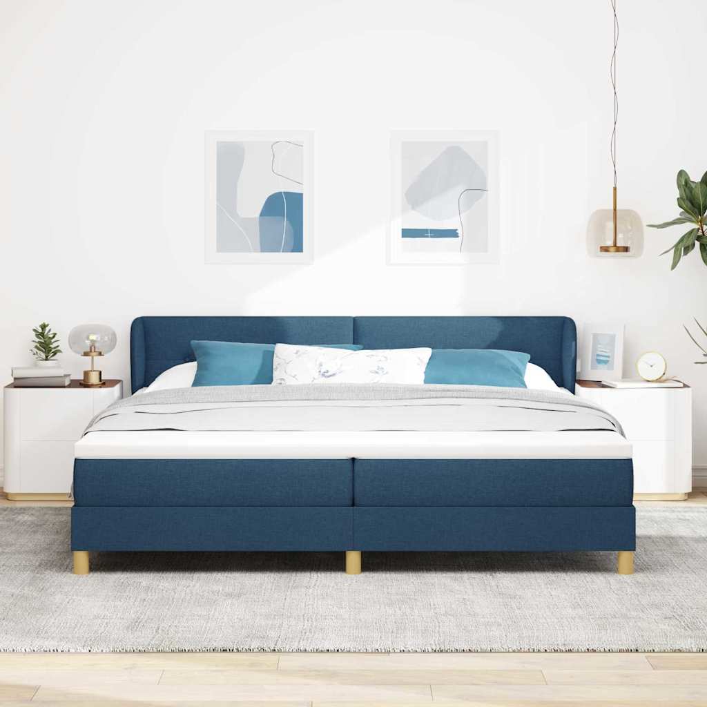 Postel S Boxspringem S Čelo Modrá 200 X 200 Cm Textil