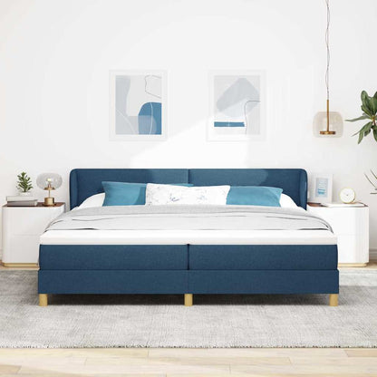 Postel S Boxspringem S Čelo Modrá 200 X 200 Cm Textil