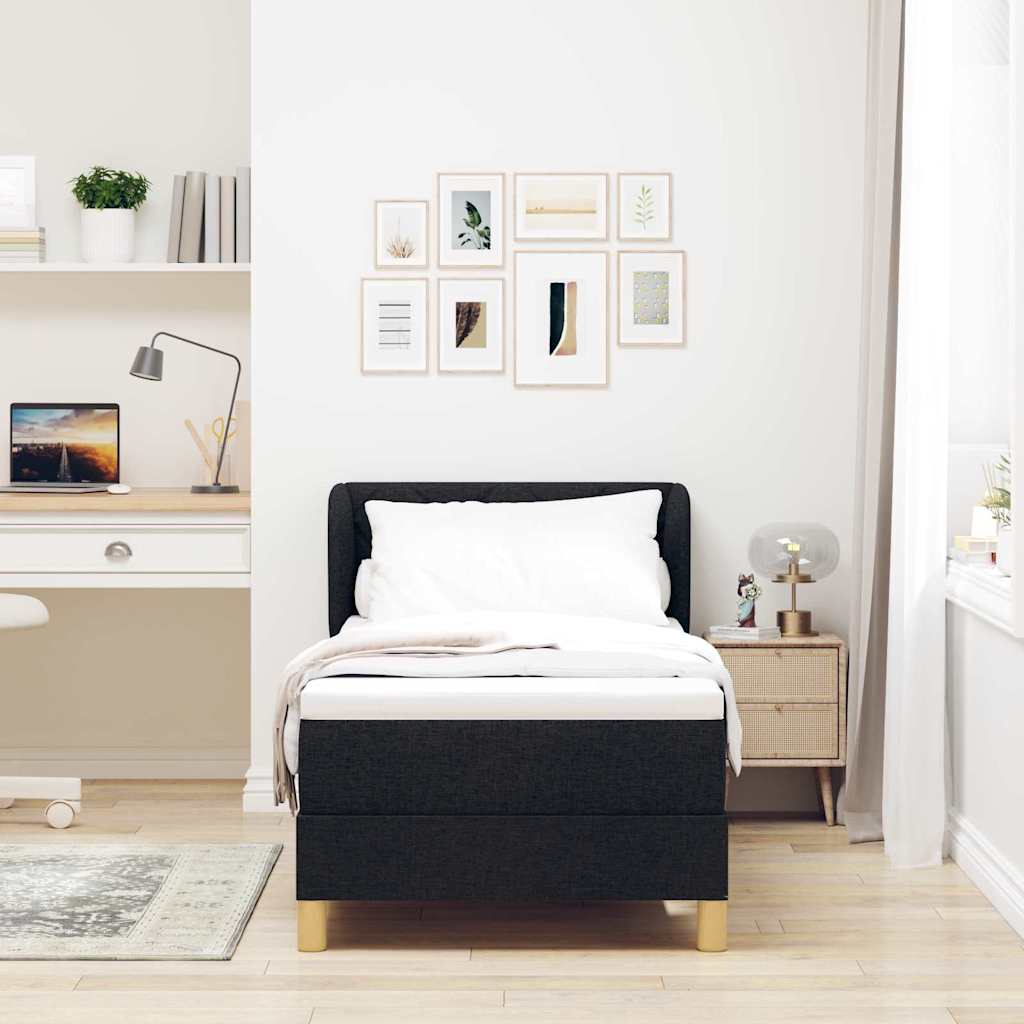 Postel S Boxspringem S Čelo Černá 80 X 200 Cm Textil