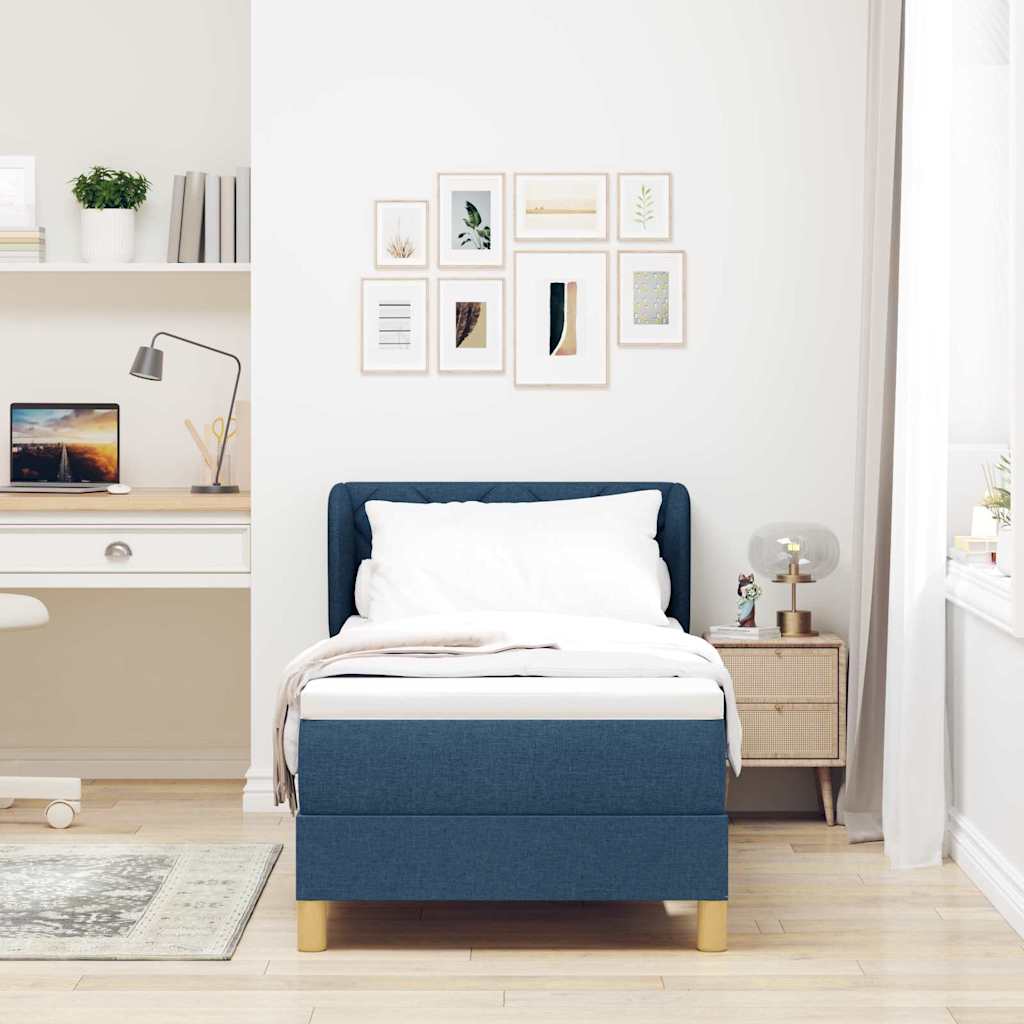 Postel S Boxspringem S Čelo Modrá 80 X 200 Cm Textil