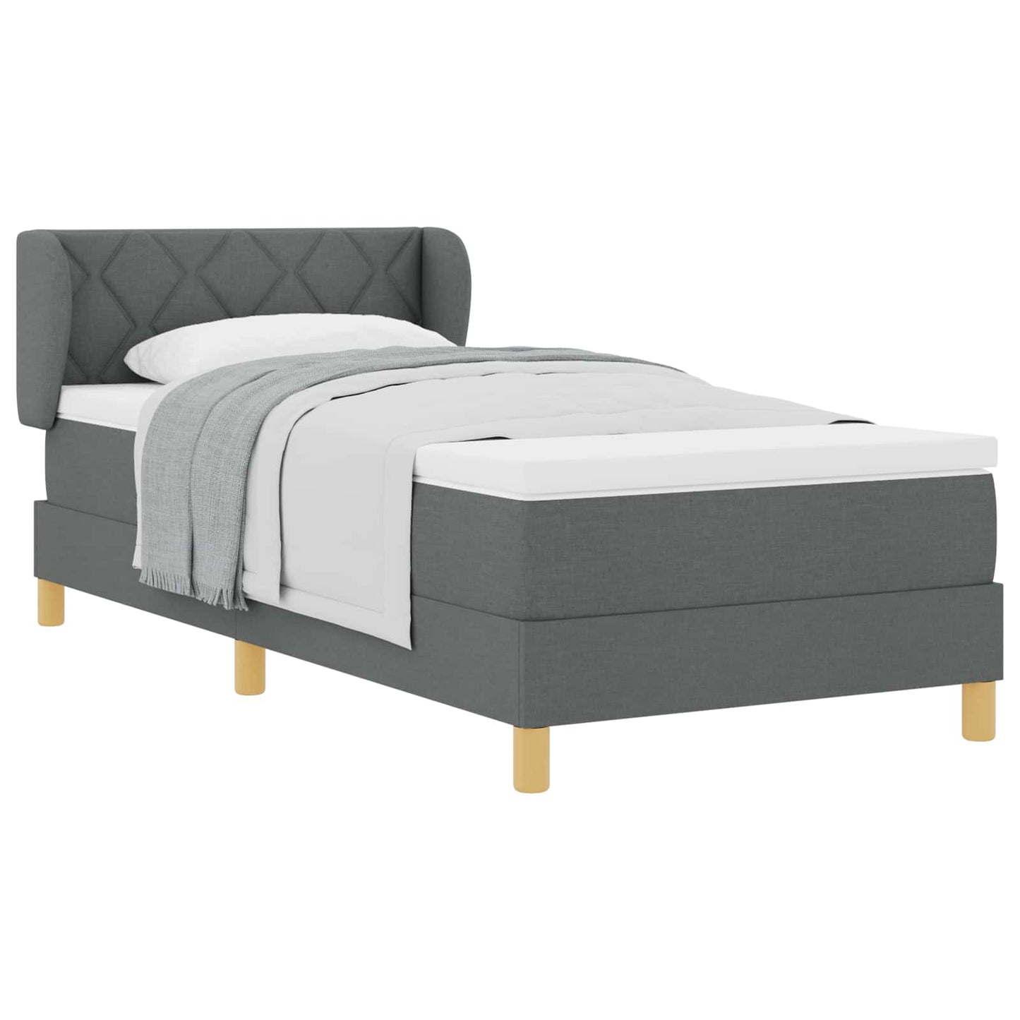 Postel S Boxspringem S Čelo Tmavě Šedá 90 X 190 Cm Textil