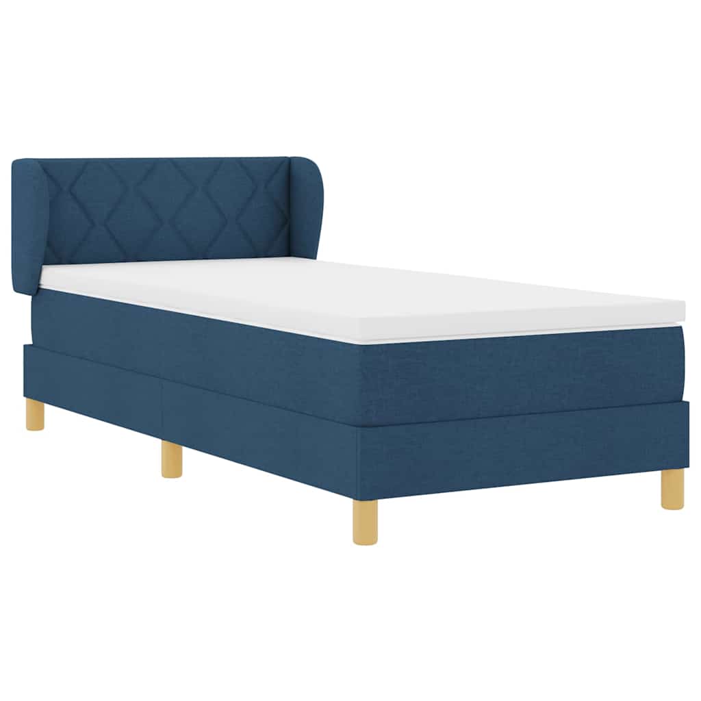 Postel S Boxspringem S Čelo Modrá 90 X 190 Cm Textil