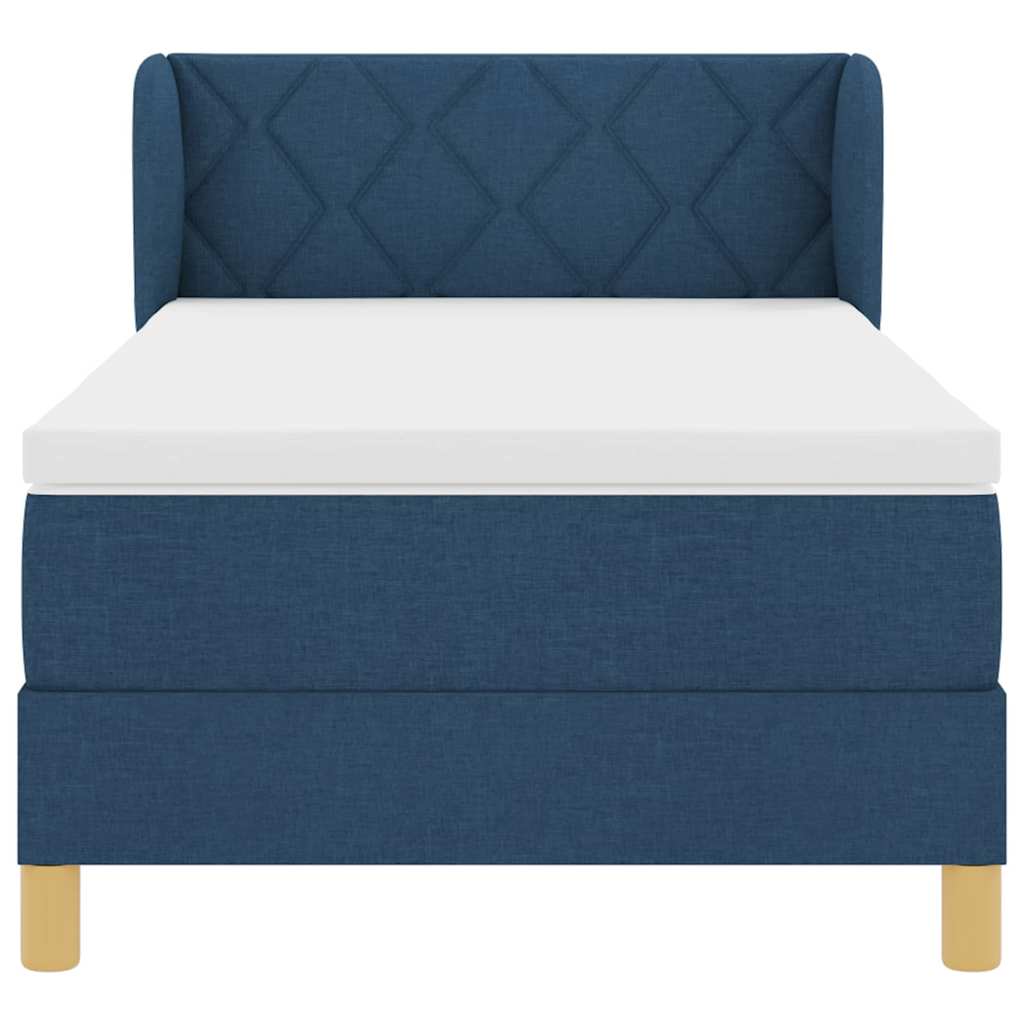 Postel S Boxspringem S Čelo Modrá 90 X 190 Cm Textil