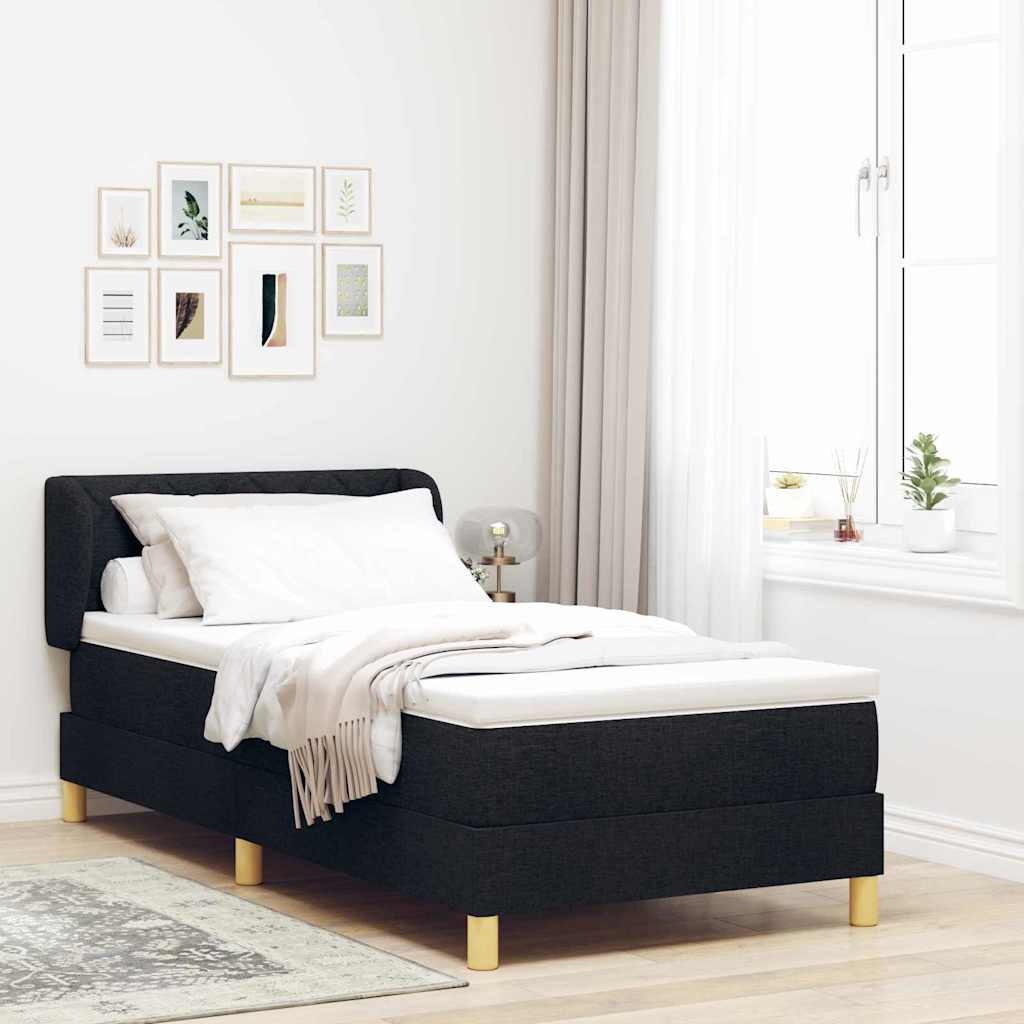 Postel S Boxspringem S Čelo Černá 90 X 200 Cm Textil