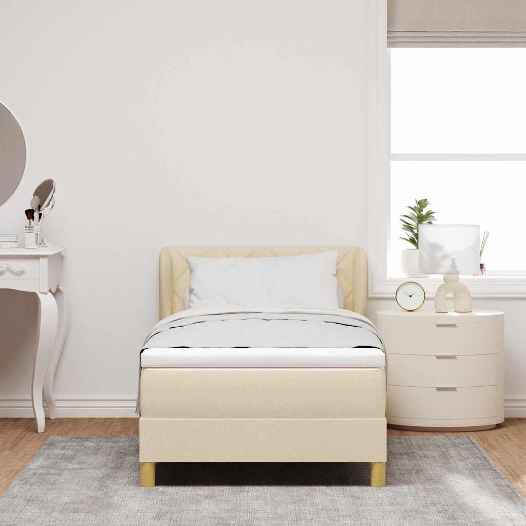 Postel S Boxspringem S Čelo Krémová 100 X 200 Cm Textil