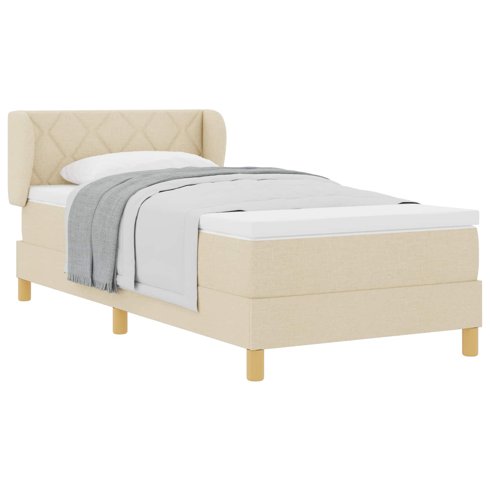 Postel S Boxspringem S Čelo Krémová 100 X 200 Cm Textil