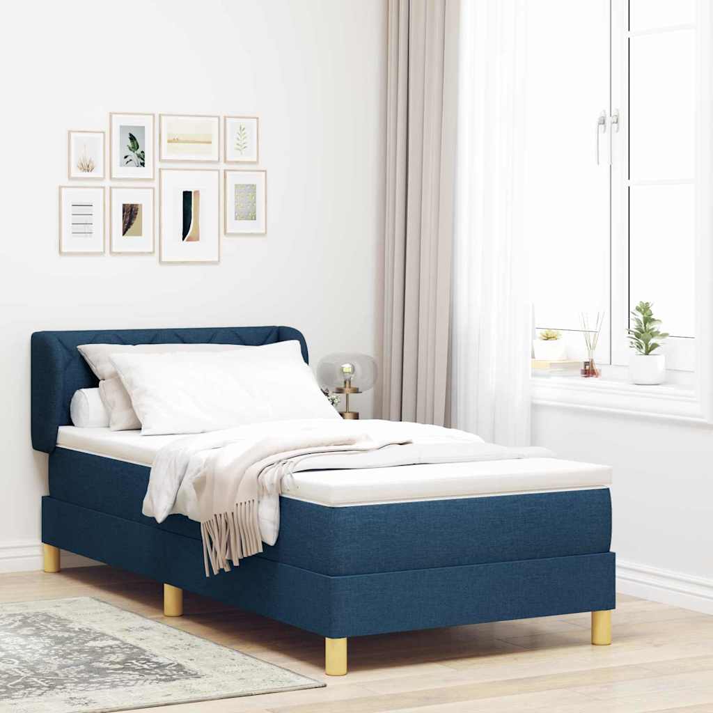 Postel S Boxspringem S Čelo Modrá 100 X 200 Cm Textil