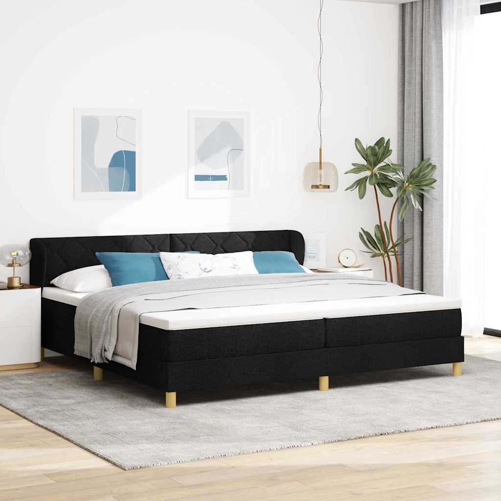 Postel S Boxspringem S Čelo Černá 200 X 200 Cm Textil