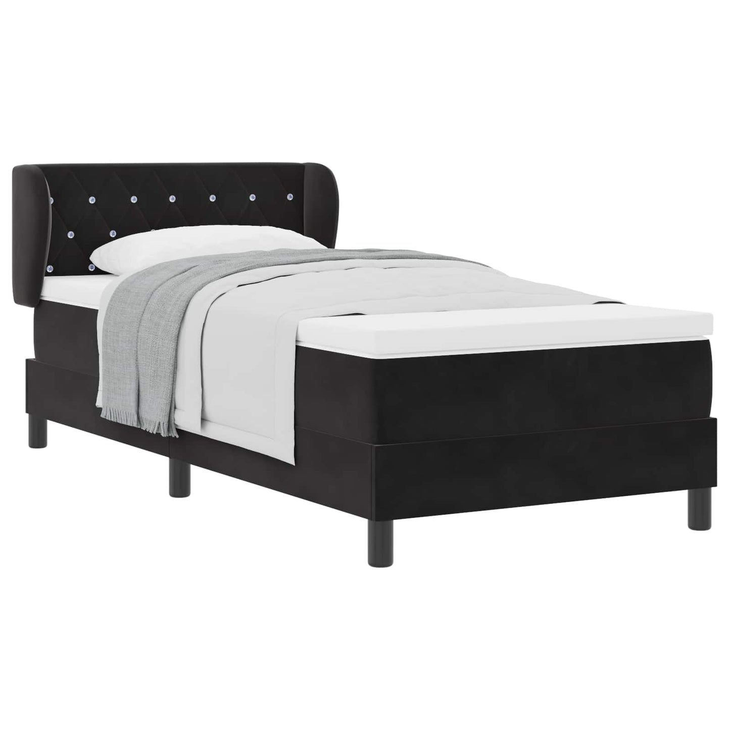 Postel S Boxspringem S Čelo Černá 90 X 190 Cm Samet