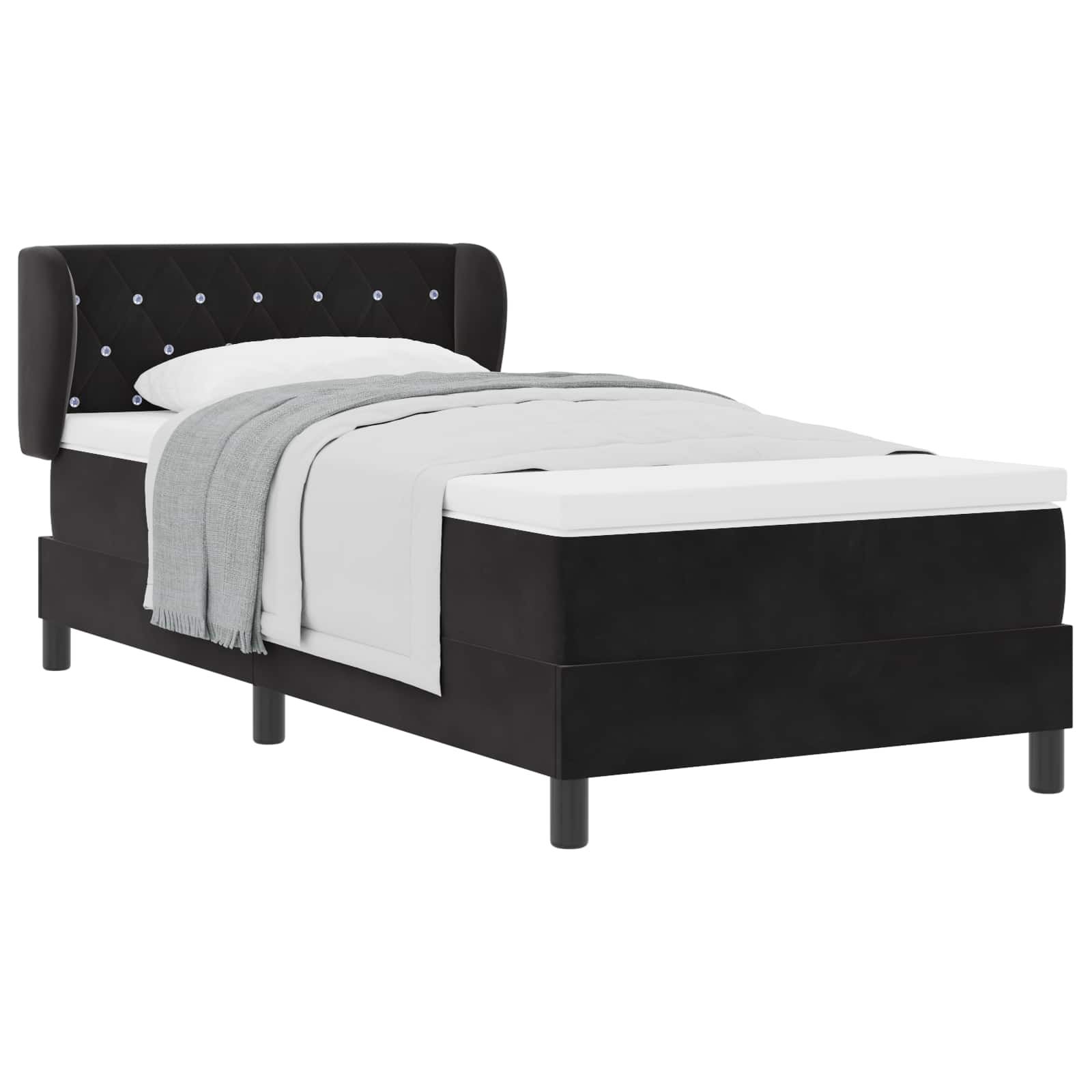 Postel S Boxspringem S Čelo Černá 90 X 190 Cm Samet