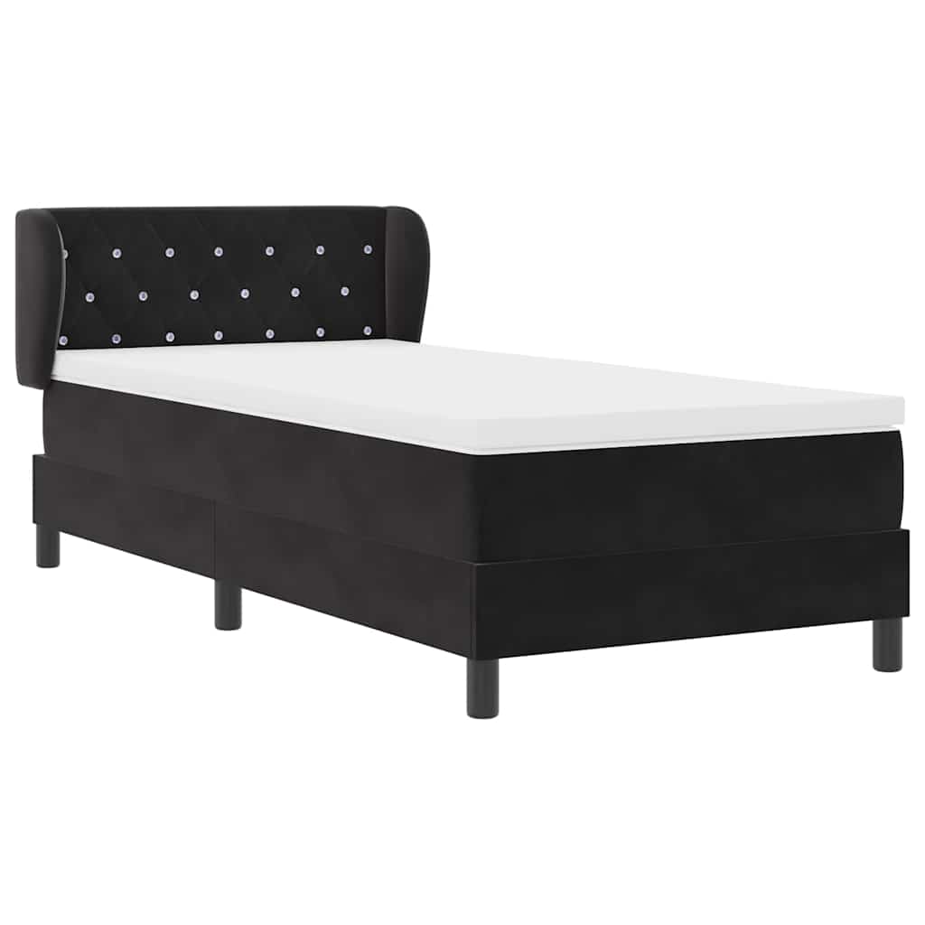 Postel S Boxspringem S Čelo Černá 90 X 190 Cm Samet