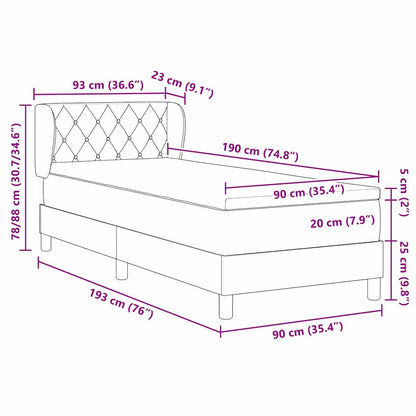 Postel S Boxspringem S Čelo Černá 90 X 190 Cm Samet