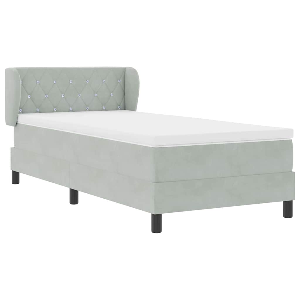 Postel S Boxspringem S Čelo Světle Šedá 100 X 200 Cm Samet