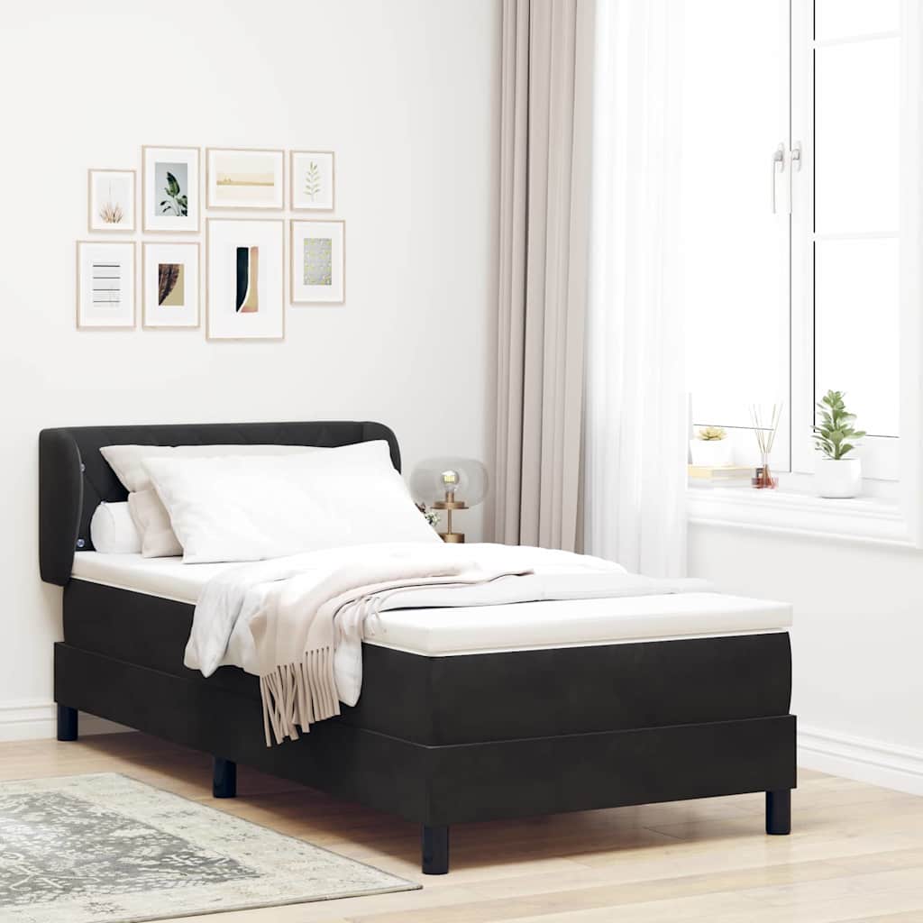 Postel S Boxspringem S Čelo Černá 100 X 200 Cm Samet