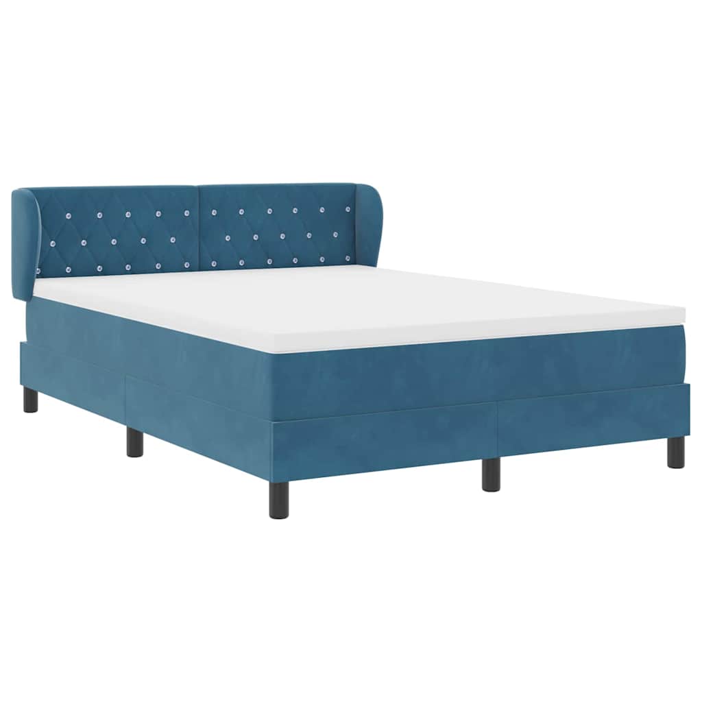 Postel S Boxspringem S Čelo Tmavě Moddrá 140 X 190 Cm Samet