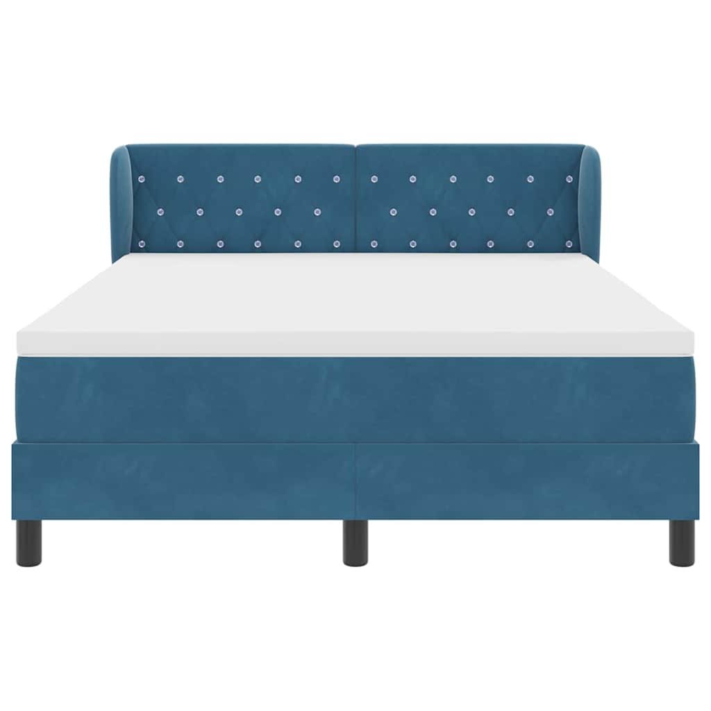 Postel S Boxspringem S Čelo Tmavě Moddrá 140 X 190 Cm Samet