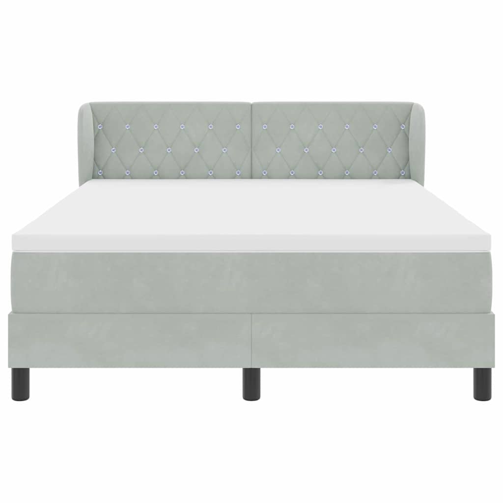 Postel S Boxspringem S Čelo Světle Šedá 160 X 200 Cm Samet