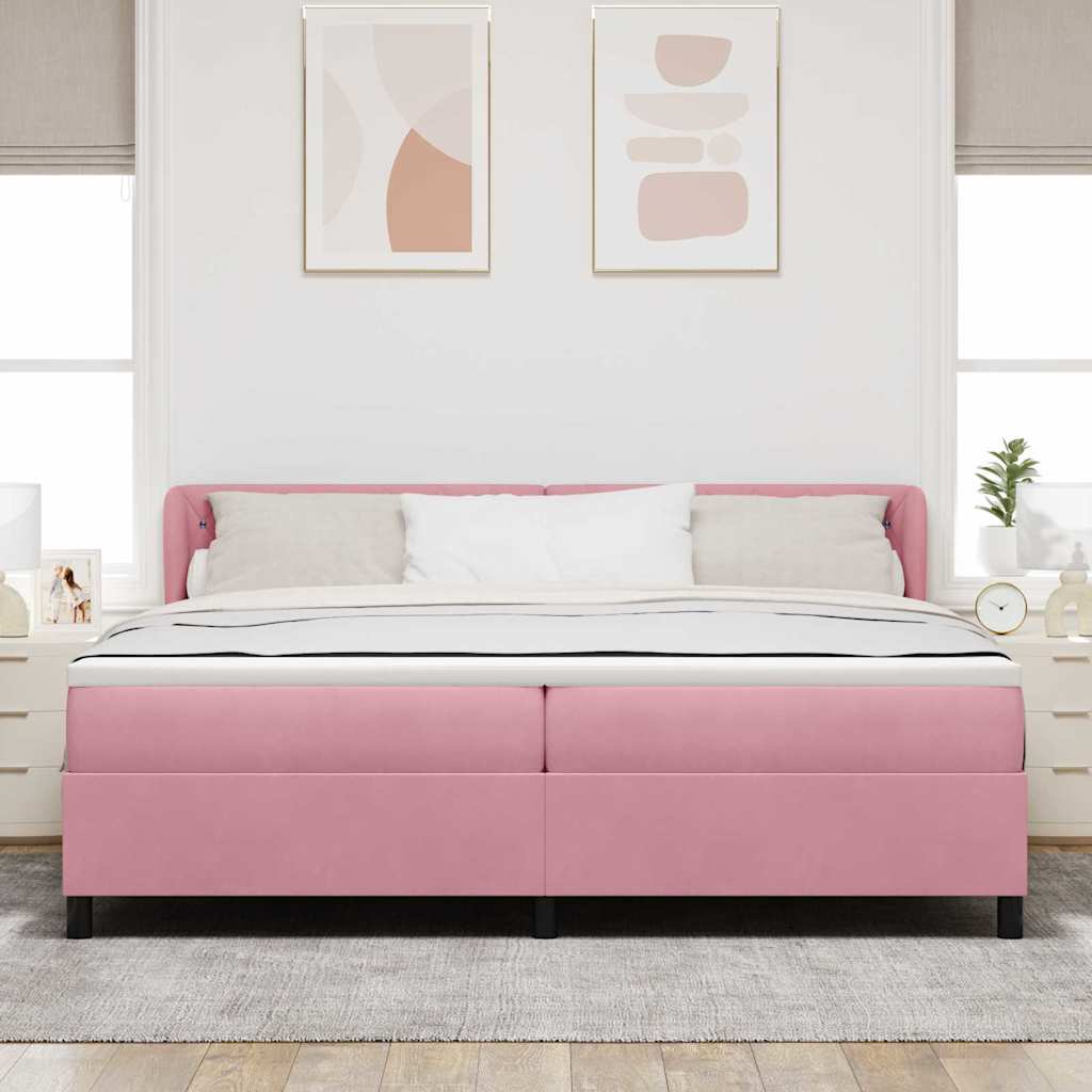 Postel S Boxspringem S Čelo Růžová 200 X 200 Cm Samet