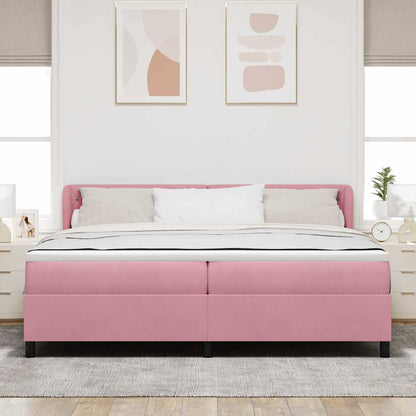 Postel S Boxspringem S Čelo Růžová 200 X 200 Cm Samet