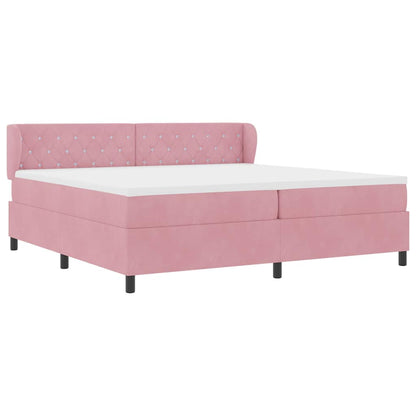 Postel S Boxspringem S Čelo Růžová 200 X 200 Cm Samet