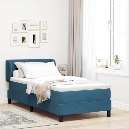 Postel S Boxspringem S Čelo Tmavě Moddrá 90 X 190 Cm Samet
