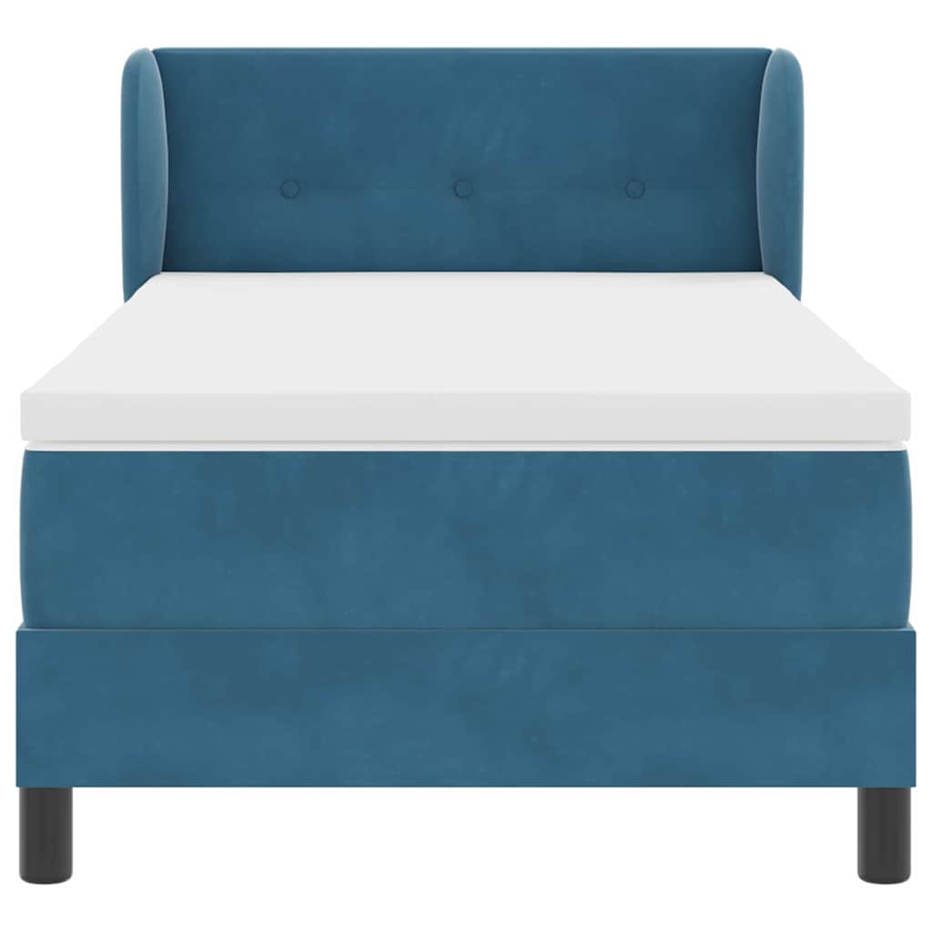 Postel S Boxspringem S Čelo Tmavě Moddrá 90 X 190 Cm Samet
