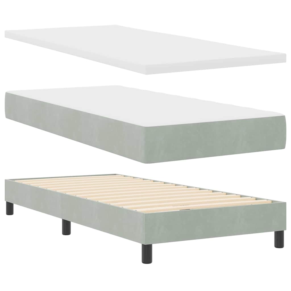 Postel S Boxspringem S Čelo Světle Šedá 100 X 200 Cm Samet
