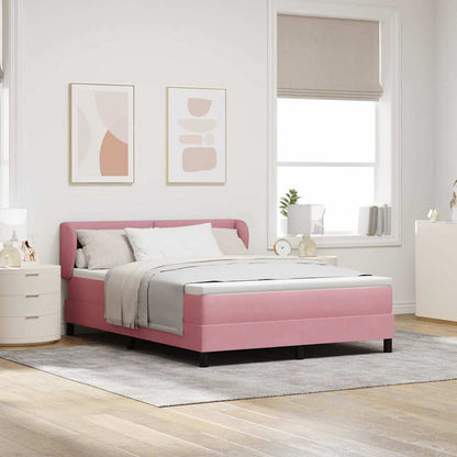 Postel S Boxspringem S Čelo Růžová 140 X 190 Cm Samet