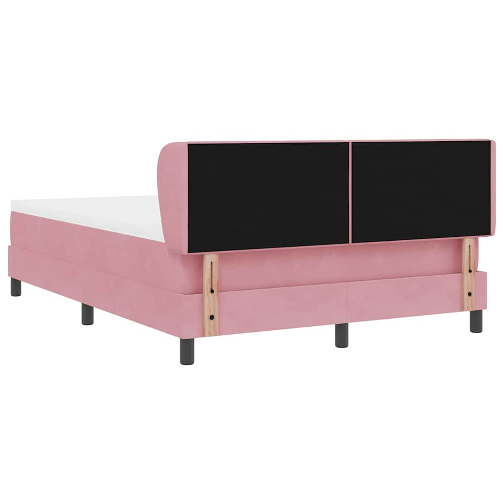 Postel S Boxspringem S Čelo Růžová 140 X 190 Cm Samet